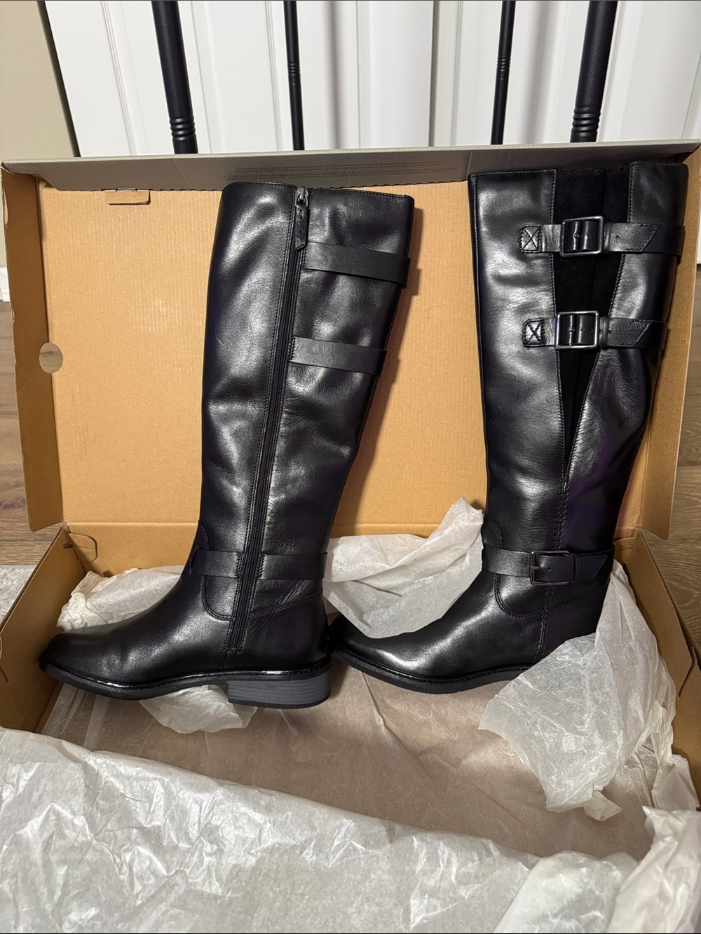 Clarks Black Knee-High Buckle Riding Boots